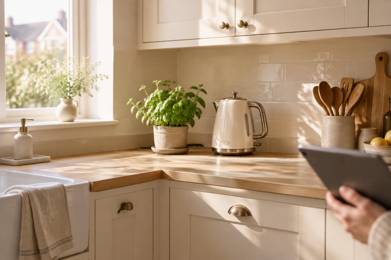 Checking your property record from a bright kitchen